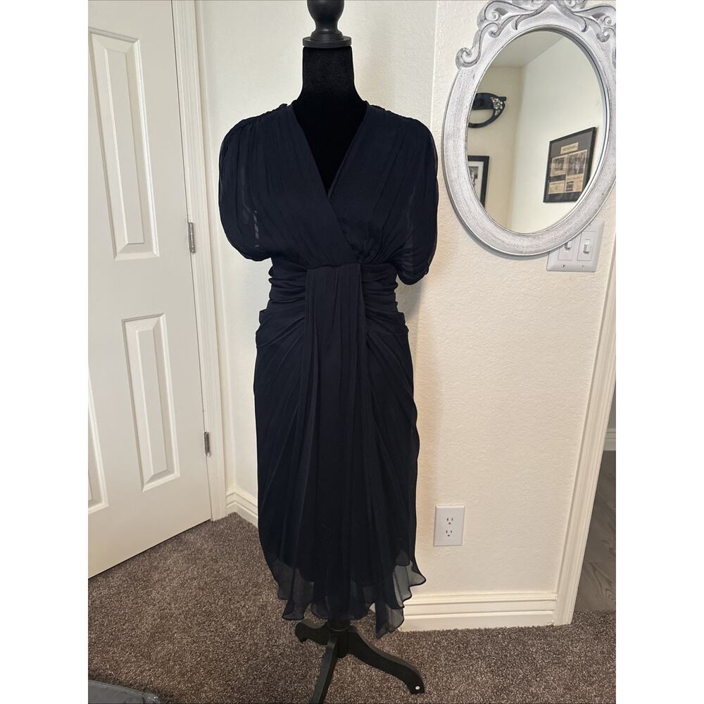 DVF Diane von Furstenberg Silk Dress Navy Size Small Open Back